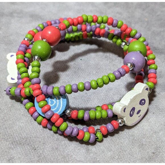 Candycore Rainbow Panda Beaded Coil Bracelet - Picture 5 of 6